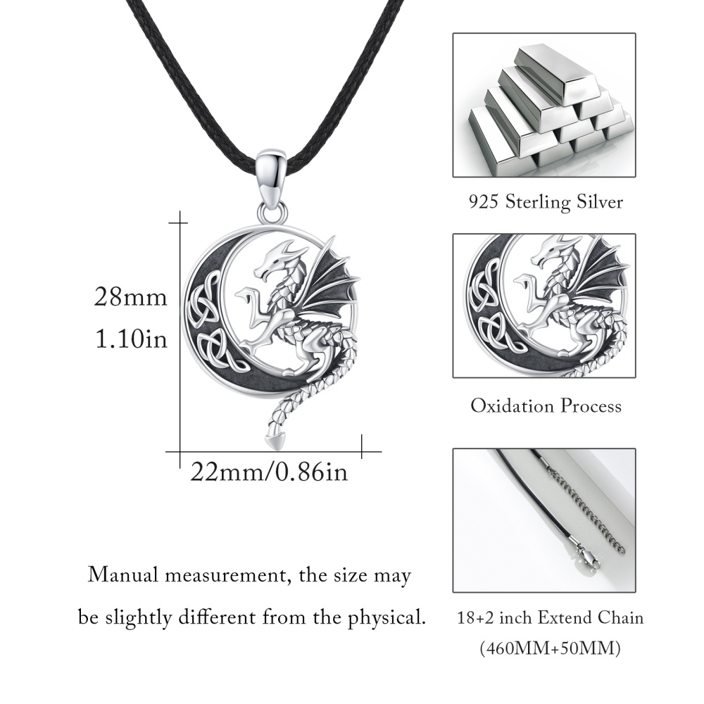 Collar con colgante de dragón y nudo celta de plata de ley para hombre-5