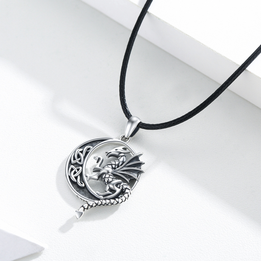 Collar con colgante de dragón y nudo celta de plata de ley para hombre-6