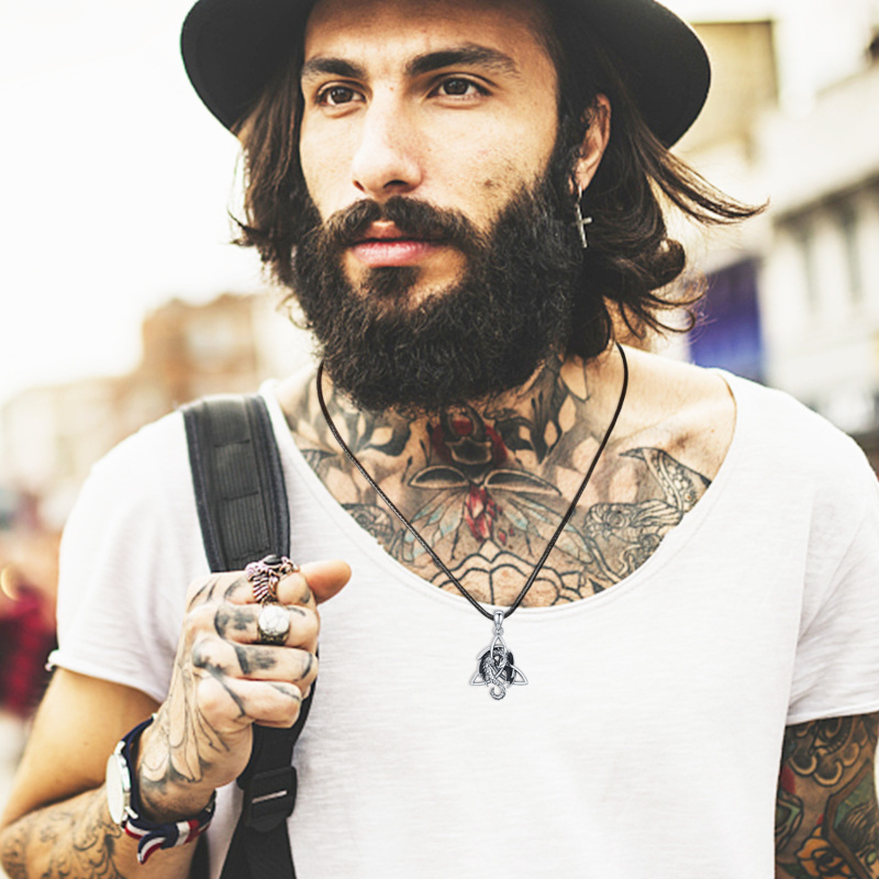 Srebrny naszyjnik ze smokiem i celtyckim węzłem dla mężczyzn-2