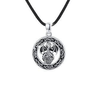 Sterling Silver Dragon & Celtic Knot Pendant Necklace-3