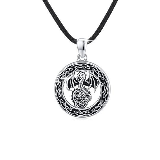 Sterling Silver Dragon & Celtic Knot Pendant Necklace