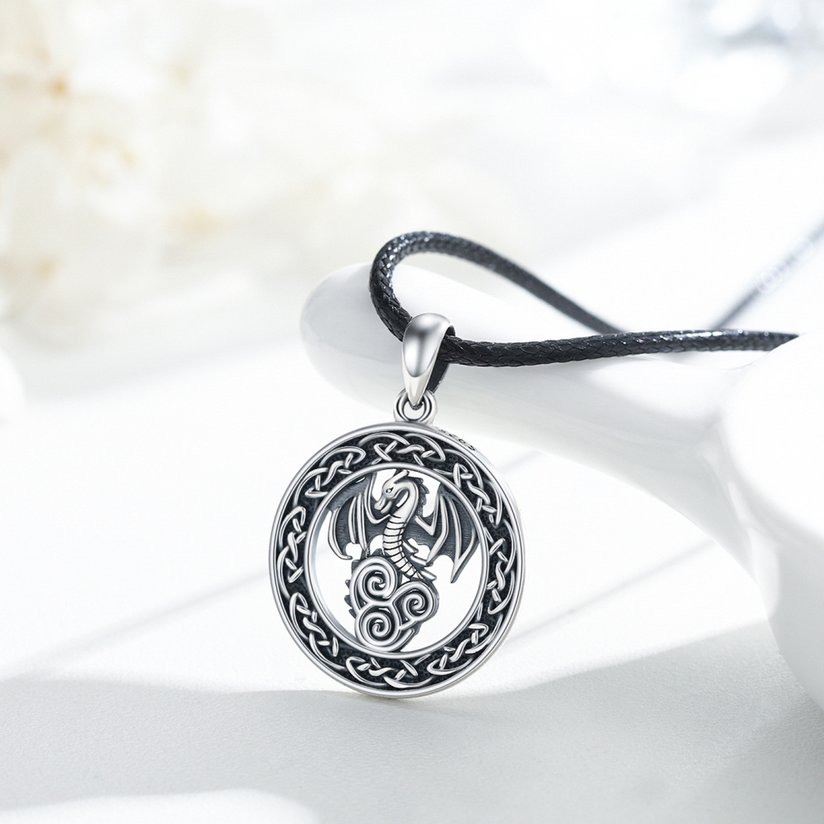 Sterling Silver Dragon & Celtic Knot Pendant Necklace-2