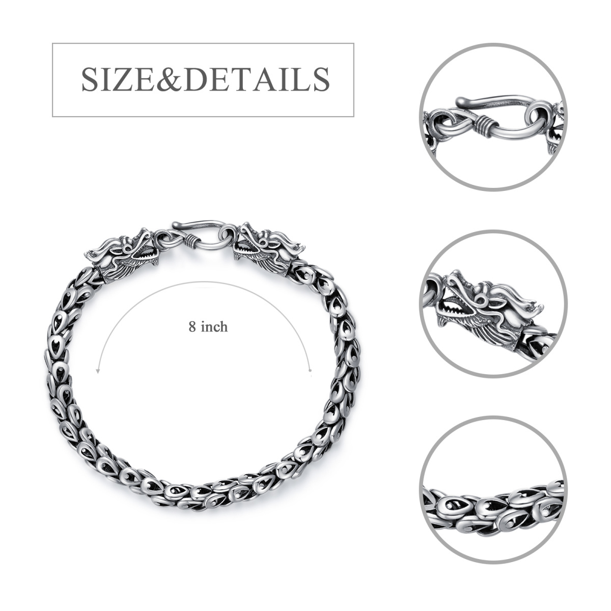 Sterling Silver Dragon Chain Bracelet for Men-5