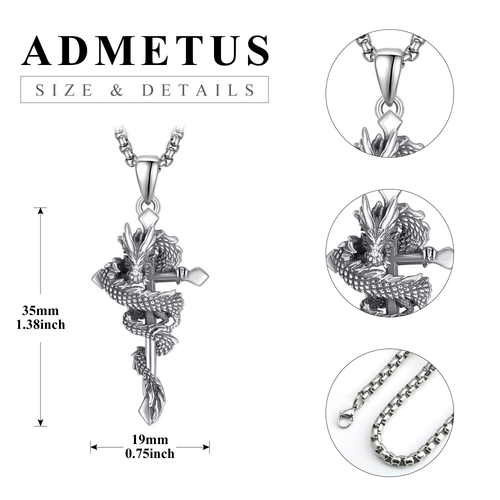 Sterling zilveren draak en kruis hanger ketting-3