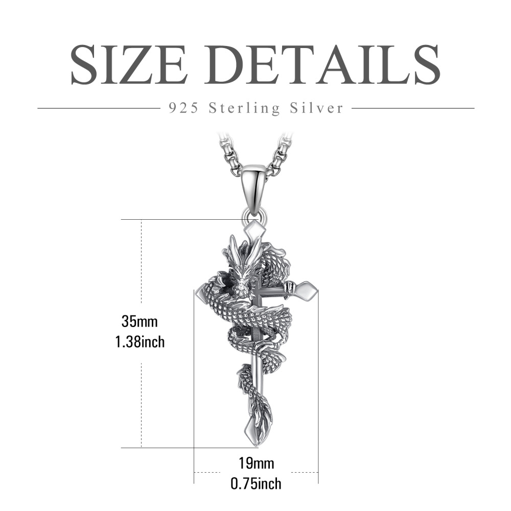 Sterling zilveren draak en kruis hanger ketting-4