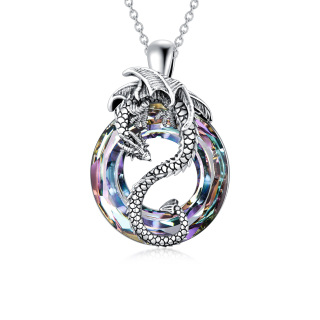 Sterling Silver Dragon Crystal Pendant Necklace-53