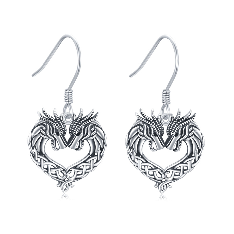 Boucles d'oreilles pendantes cœur de dragon en argent sterling