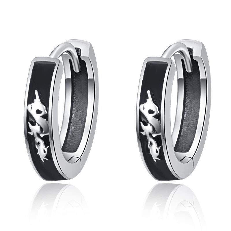 Sterling Silver Dragon Hoop Earrings for Men