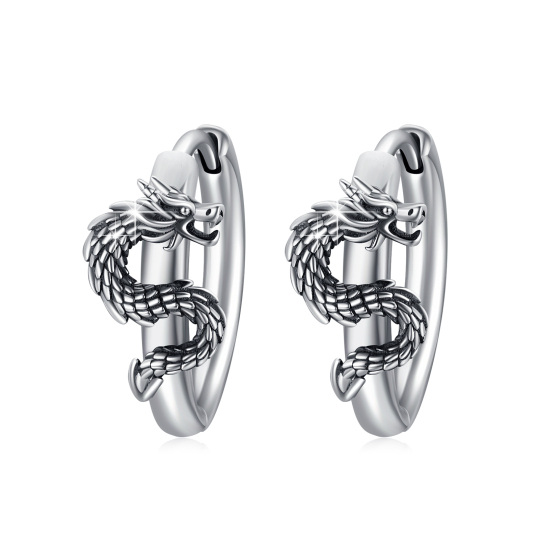 Orecchini a cerchio con drago in argento sterling