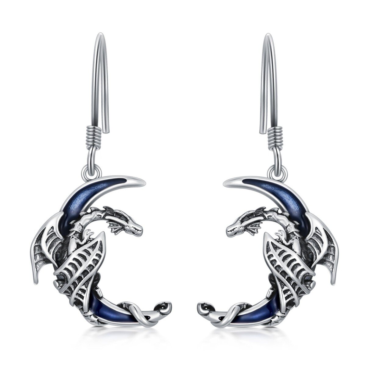 Sterling Silver Dragon & Moon Drop Earrings-1