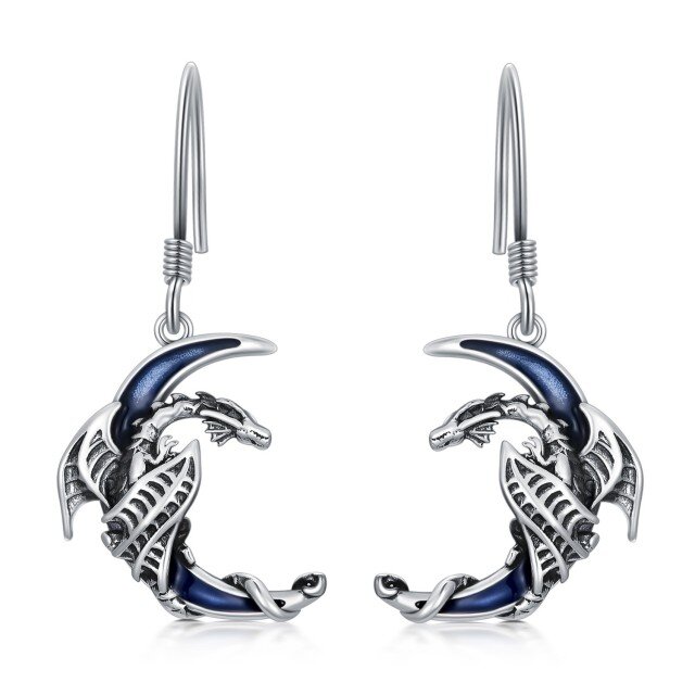 Boucles d'oreilles dragon et lune en argent sterling