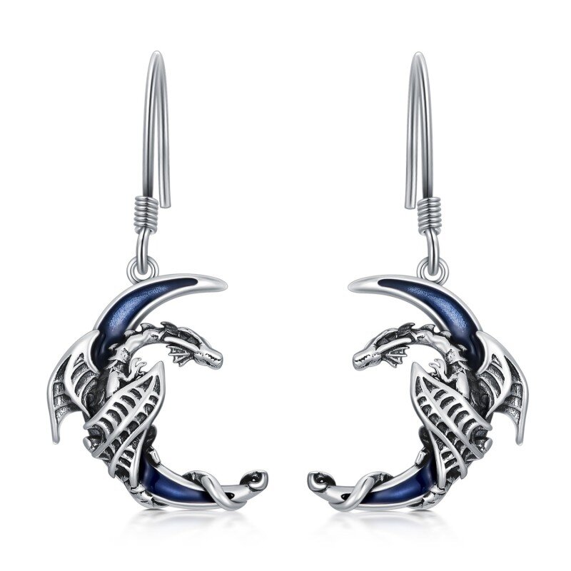 Sterling Silber Drachen & Mond Tropfen Ohrringe