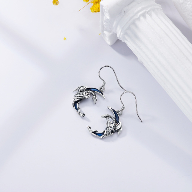 Boucles d'oreilles dragon et lune en argent sterling-3