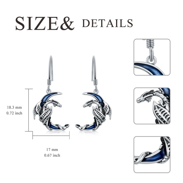 Boucles d'oreilles dragon et lune en argent sterling-4