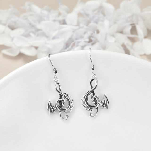 Sterling Silver Dragon & Music Symbol Drop Earrings-3