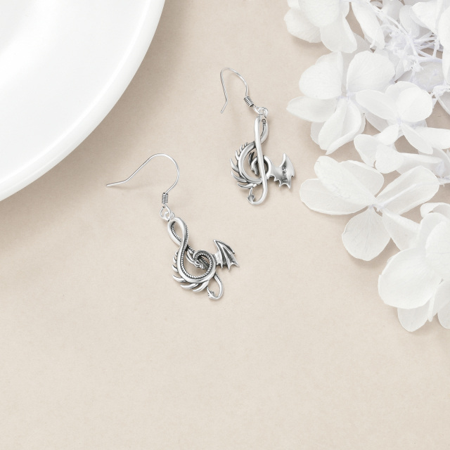 Boucles d'oreilles pendantes en argent sterling avec dragon et symbole de musique-4