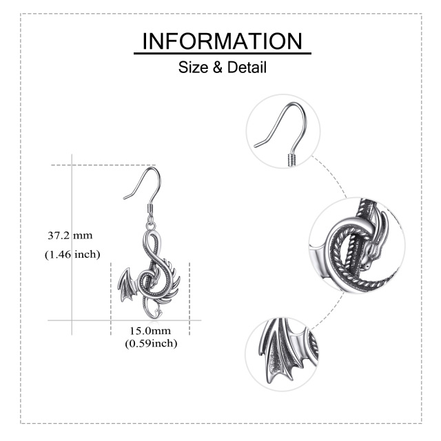 Boucles d'oreilles pendantes en argent sterling avec dragon et symbole de musique-5