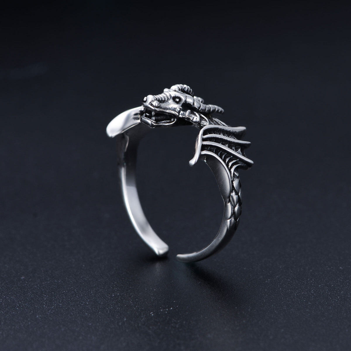 Sterling Silver Dragon Open Ring-4