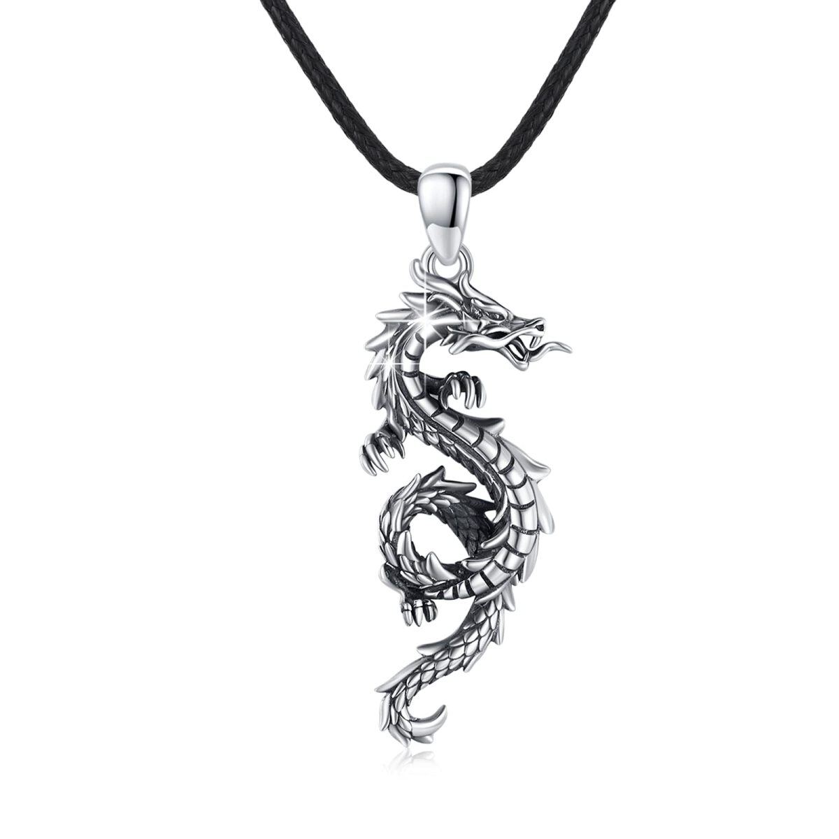 Collier avec pendentif dragon en argent sterling pour homme-1