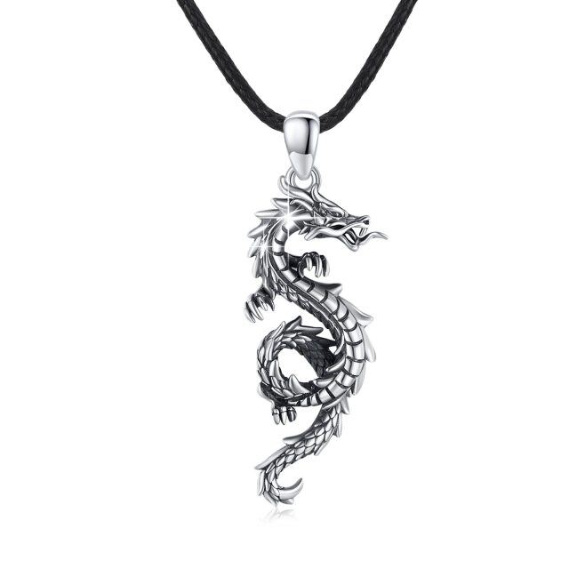 Sterling Silver Dragon Pendant Necklace for Men-1