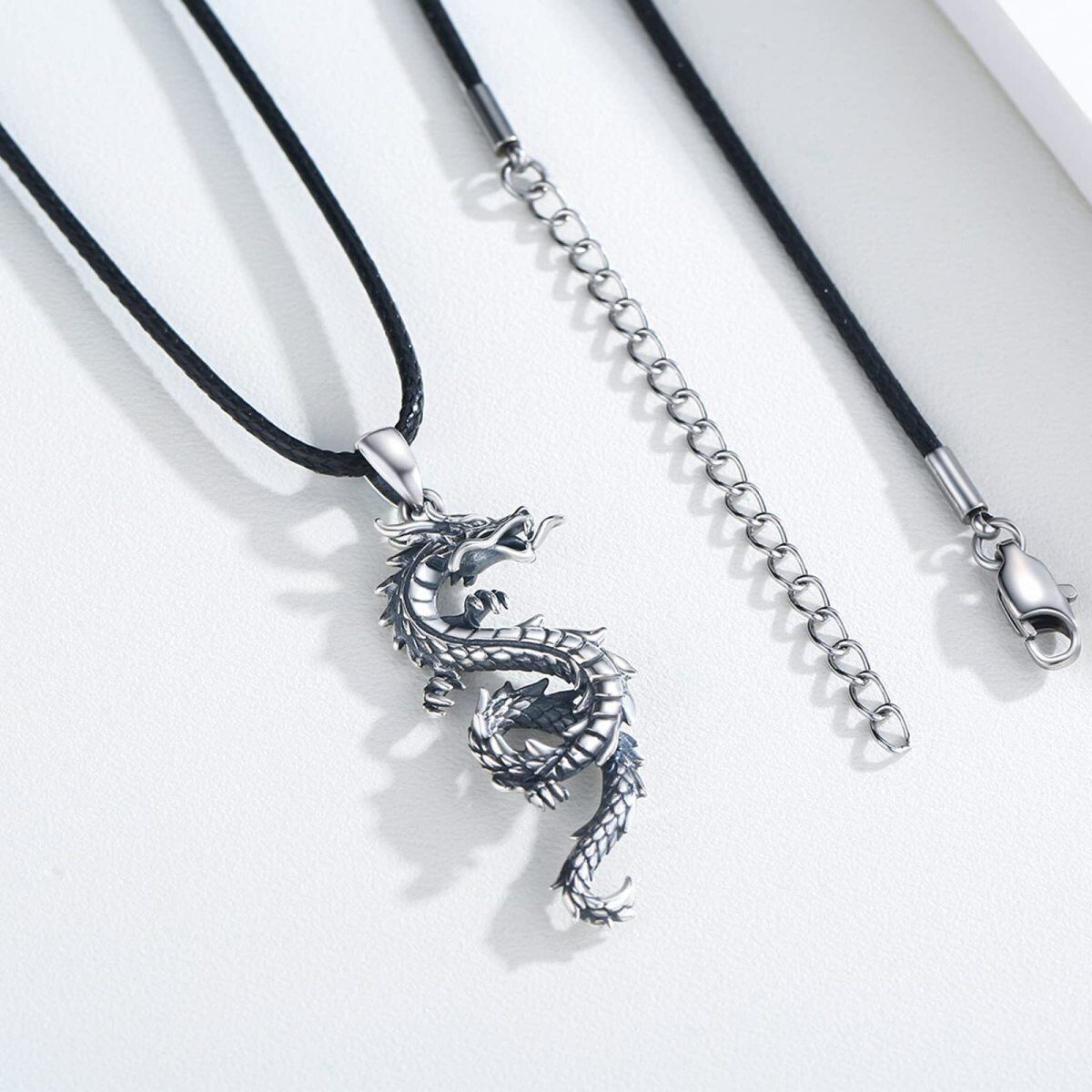 Sterling Silver Dragon Pendant Necklace for Men-3