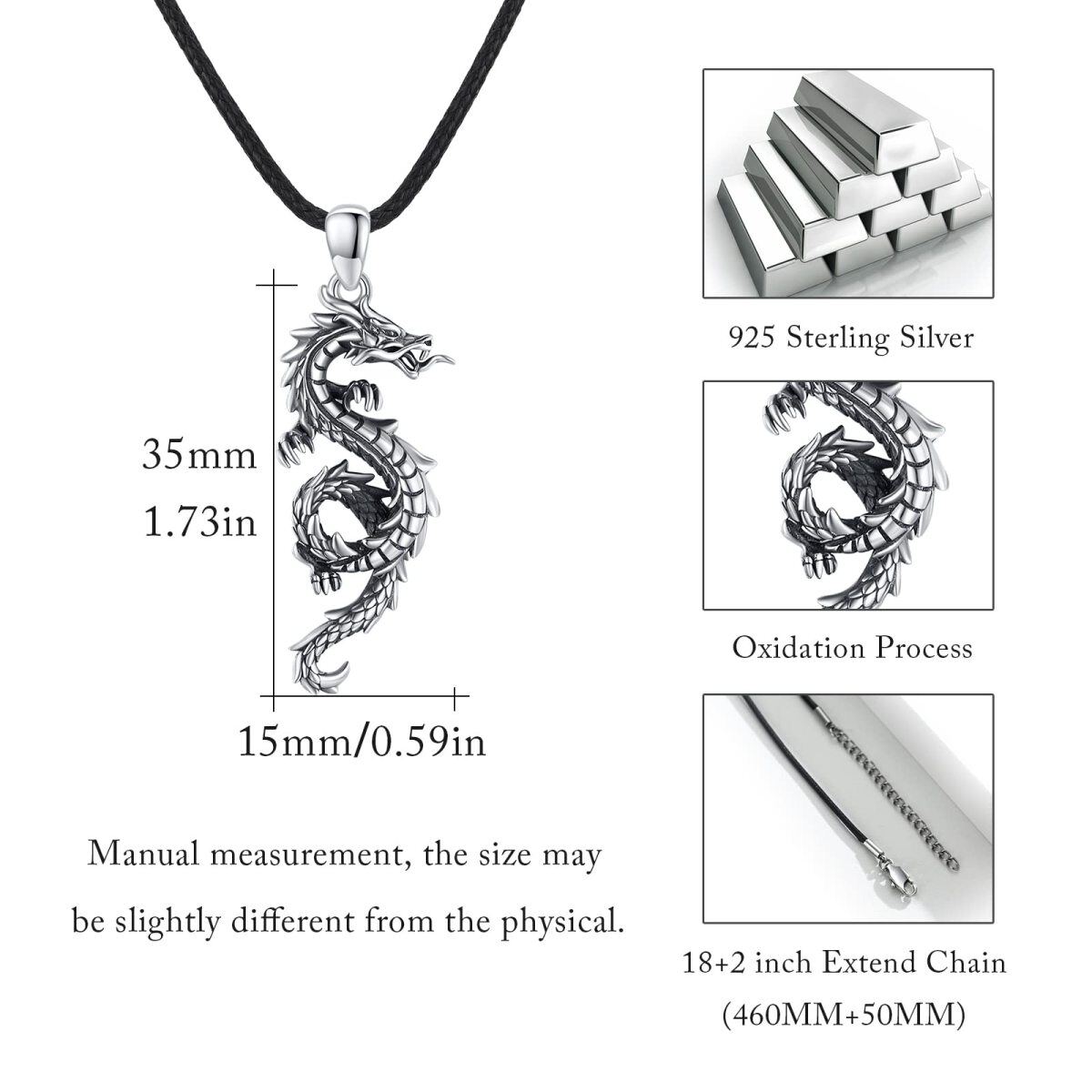 Collier avec pendentif dragon en argent sterling pour homme-4