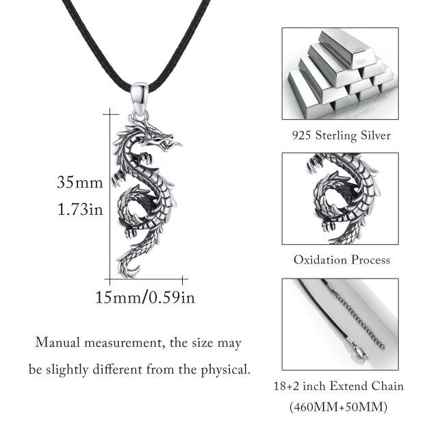 Sterling Silver Dragon Pendant Necklace for Men-4