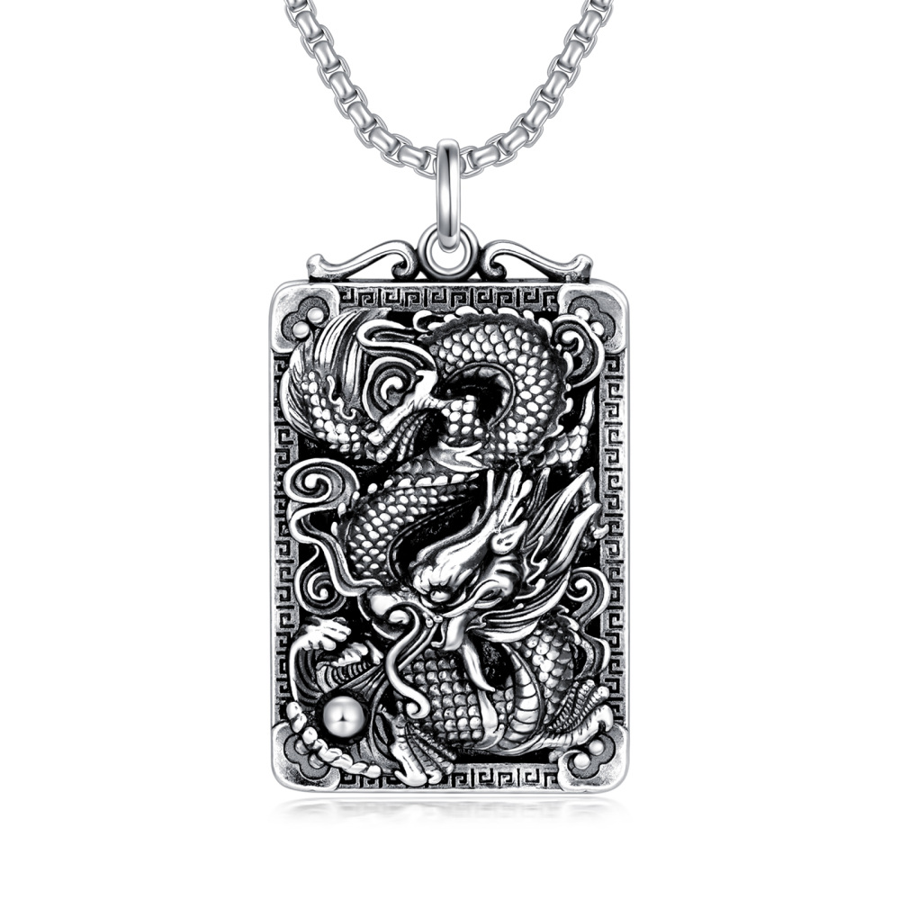 Collier en argent sterling avec pendentif dragon pour hommes-1