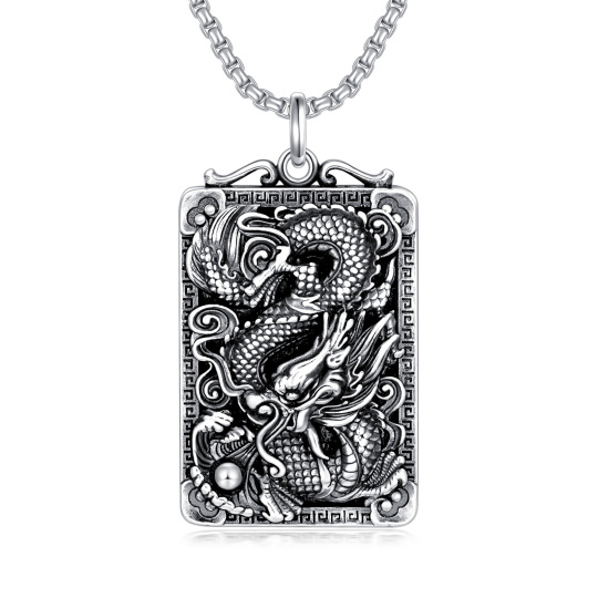 Sterling Silver Dragon Pendant Necklace for Men