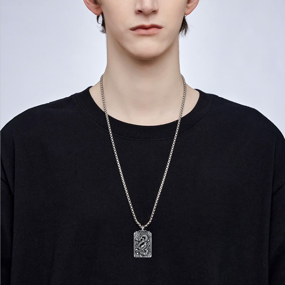 Collier en argent sterling avec pendentif dragon pour hommes-2