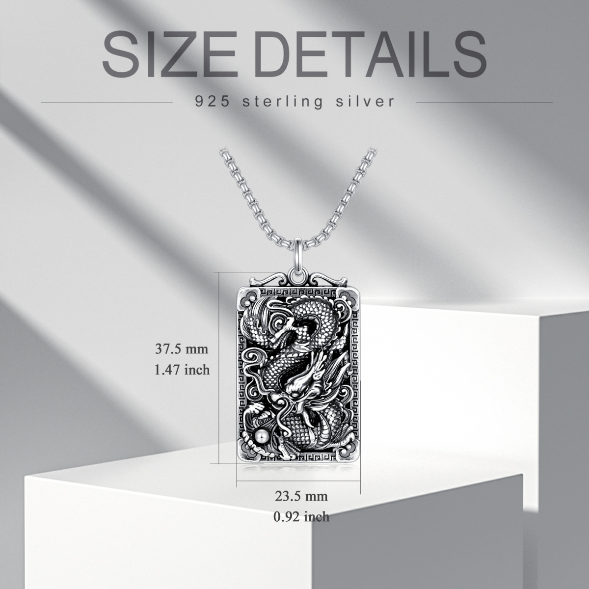 Sterling Silver Dragon Pendant Necklace for Men-4