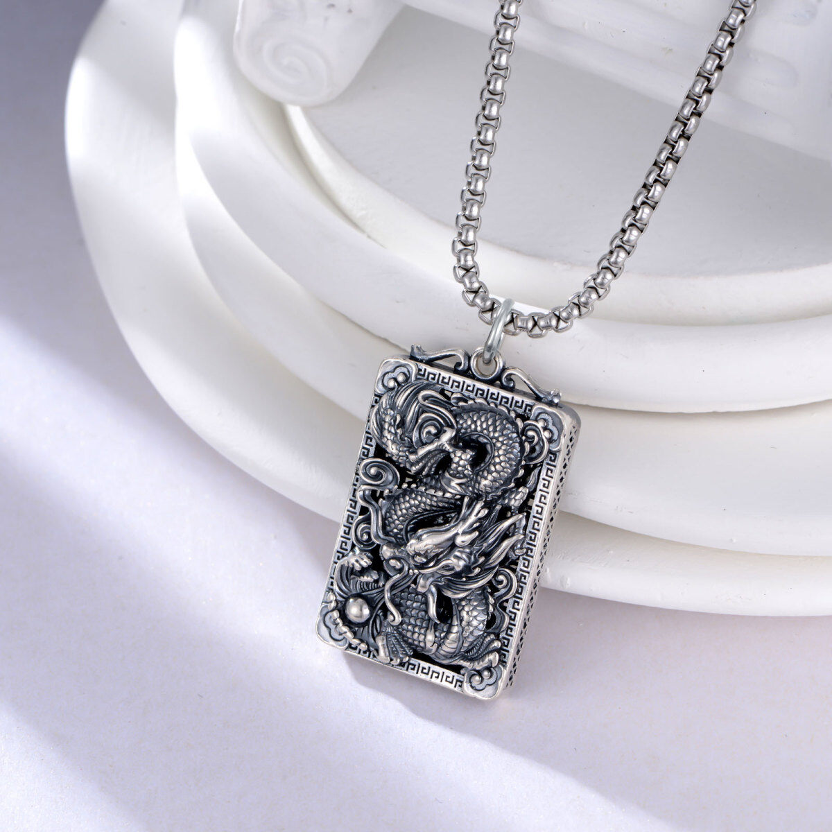 Sterling Silver Dragon Pendant Necklace for Men-5