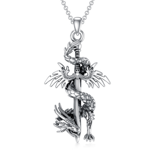 Sterling Silver Dragon Pendant Necklace for Men