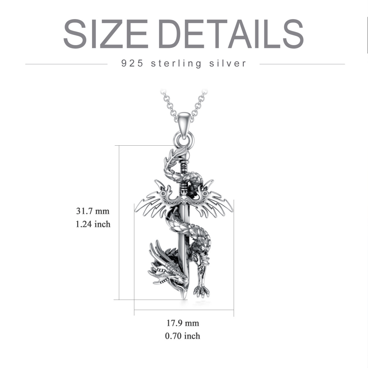 Sterling Silber Drache Anhänger Halskette für Männer-5