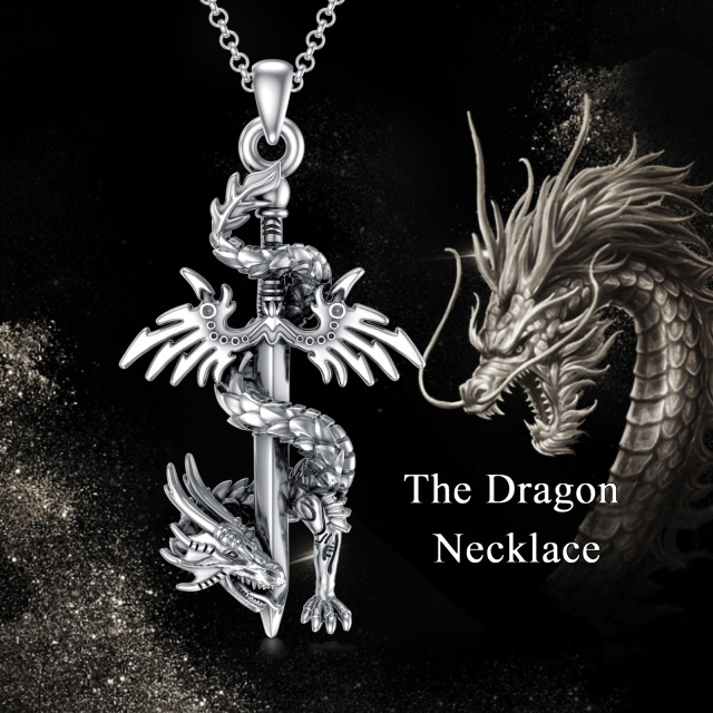 Sterling Silver Dragon Pendant Necklace for Men-6