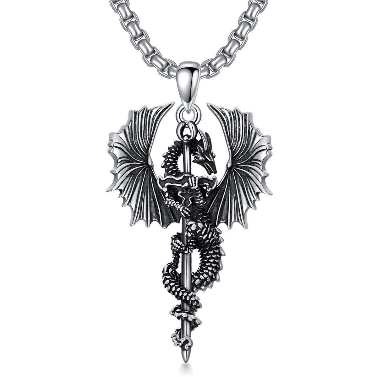 Collana con ciondolo a forma di drago in argento sterling per uomo-1