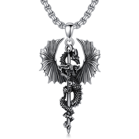 Sterling Silver Dragon Pendant Necklace for Men