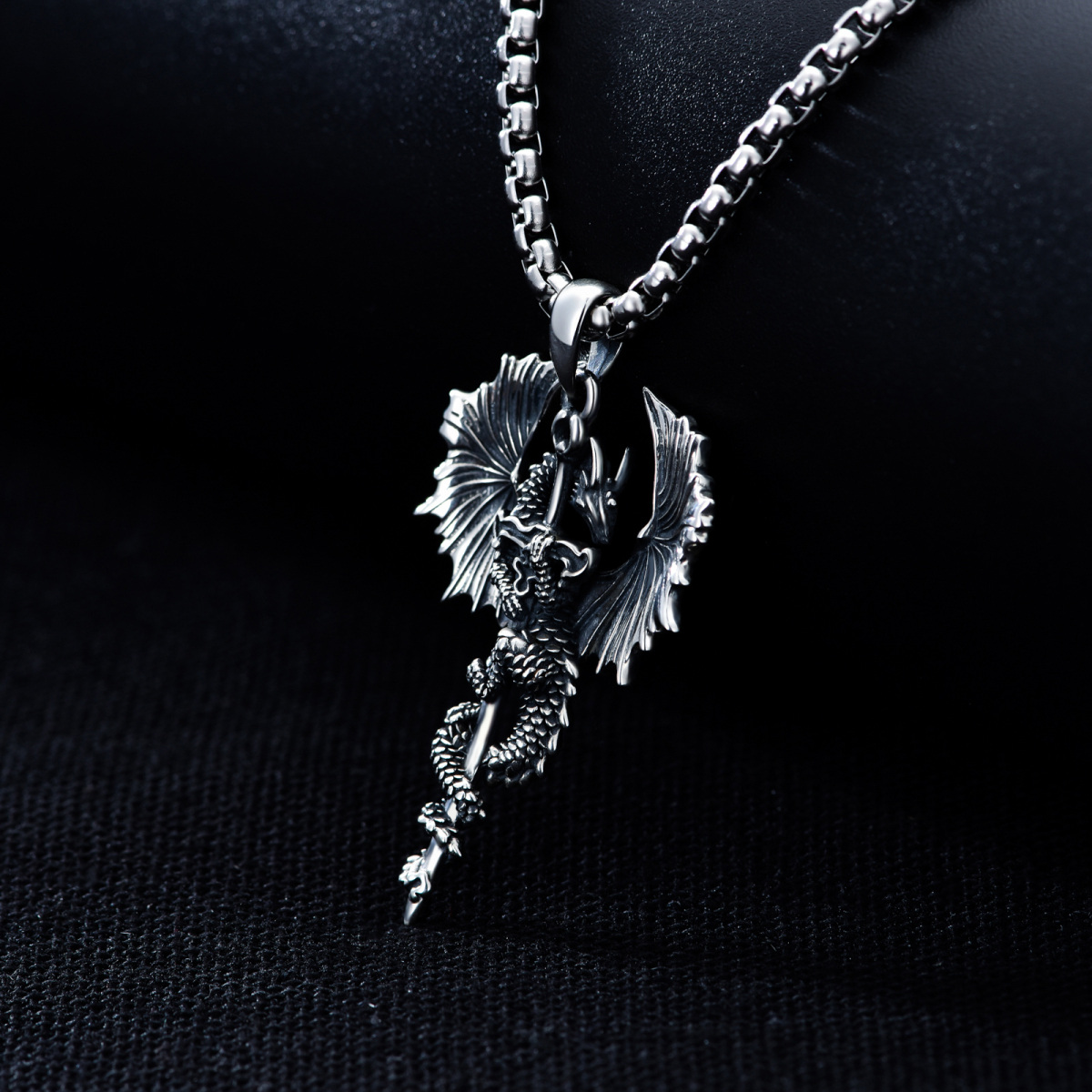 Sterling Silver Dragon Pendant Necklace for Men-5