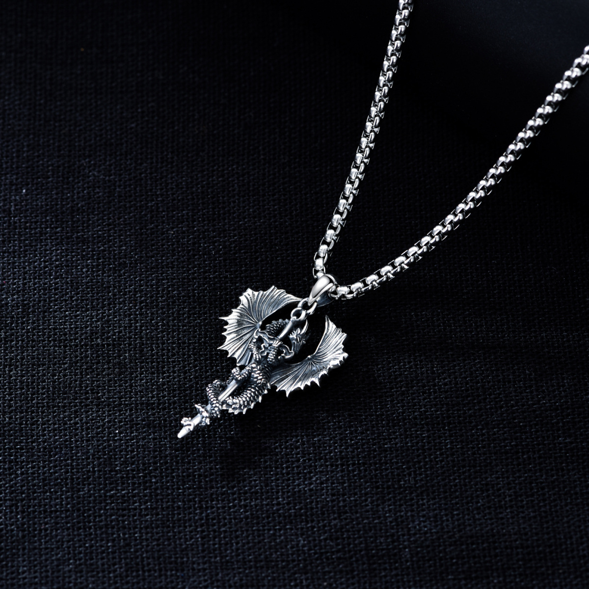 Collana con ciondolo a forma di drago in argento sterling per uomo-6