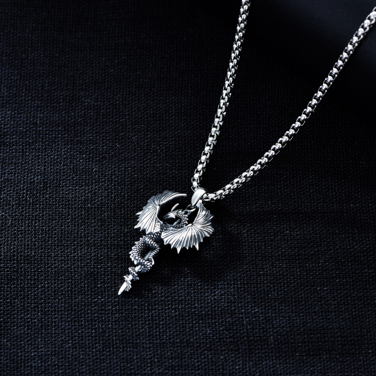 Collana con ciondolo a forma di drago in argento sterling per uomo-7