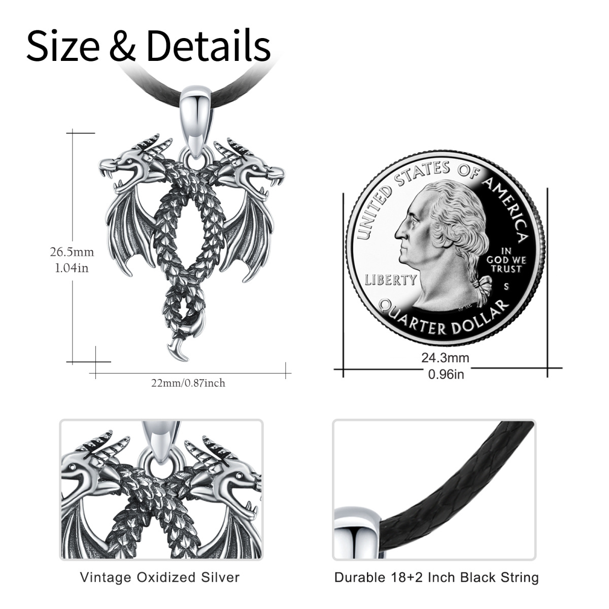 Sterling Silber Drache Anhänger Halskette-5