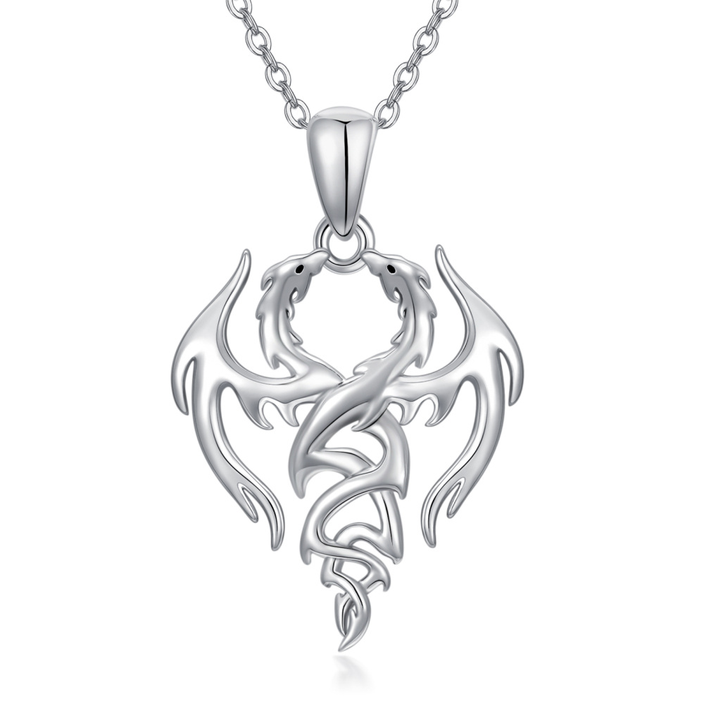 Sterling Silver Dragon Pendant Necklace-1