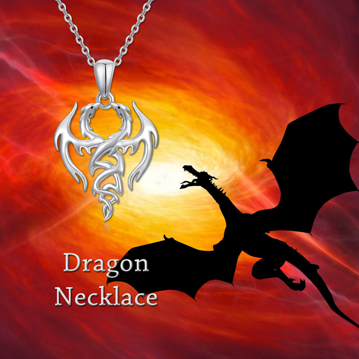 Sterling Silver Dragon Pendant Necklace-3