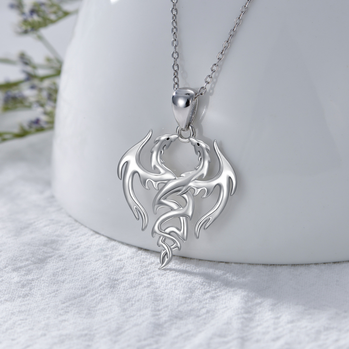 Sterling Silver Dragon Pendant Necklace-4