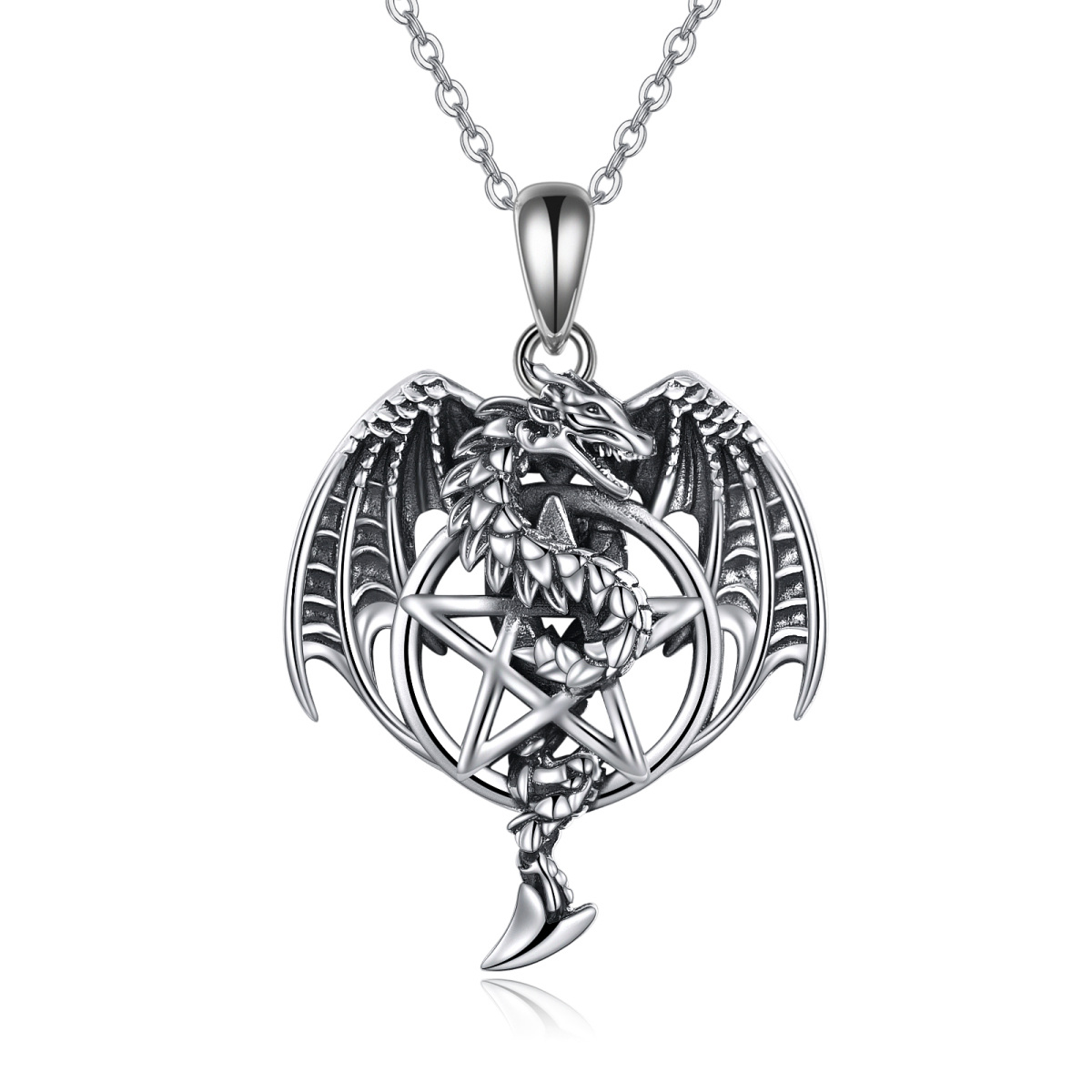 Sterling Silver Dragon Pendant Necklace-1