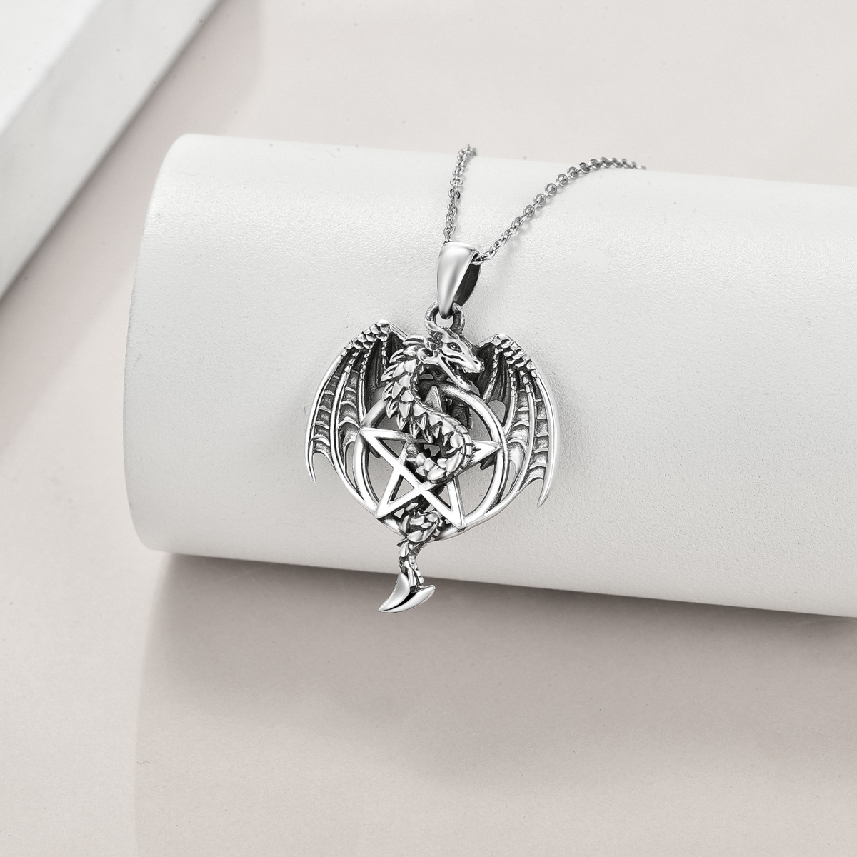 Sterling Silver Dragon Pendant Necklace-4