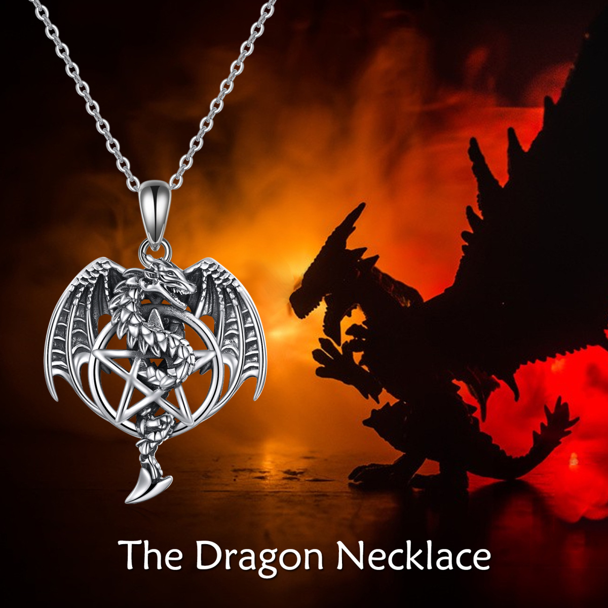 Sterling Silver Dragon Pendant Necklace-6