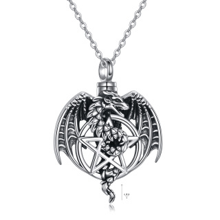 Sterling Silver Dragon & Pentagram Urn Necklace for Ashes-10