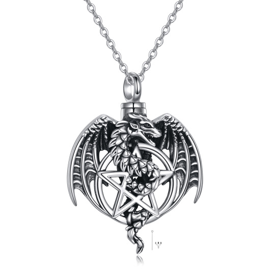 Sterling Silver Dragon & Pentagram Urn Necklace for Ashes