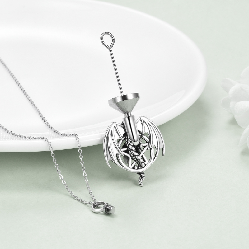 Sterling Silver Dragon & Pentagram Urn Necklace for Ashes-4